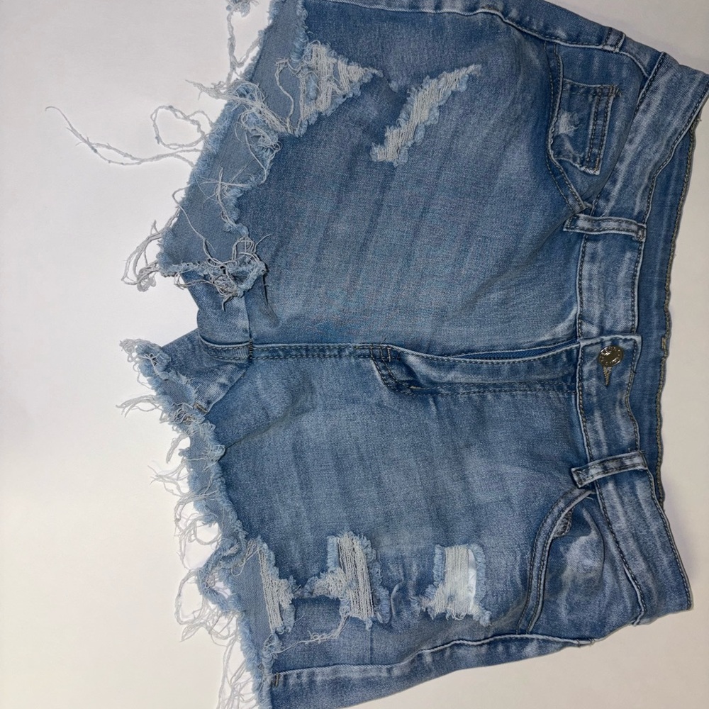 Distressed Light Blue Denim Shorts